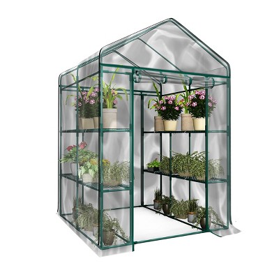 Clear PVC Walk-In Greenhouse with 8 Shelves and Steel Frame