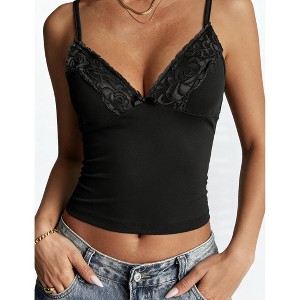 Women's Lace Trim Camisole Top with Adjustable Straps for Layering - 1 of 4