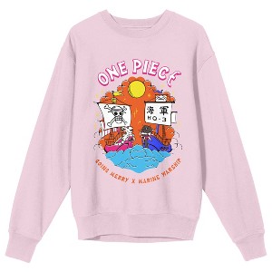 One Piece Live Action Maritime Warships Sketch Crew Neck Long Sleeve Cradle Pink Adult Sweatshirt - 1 of 2