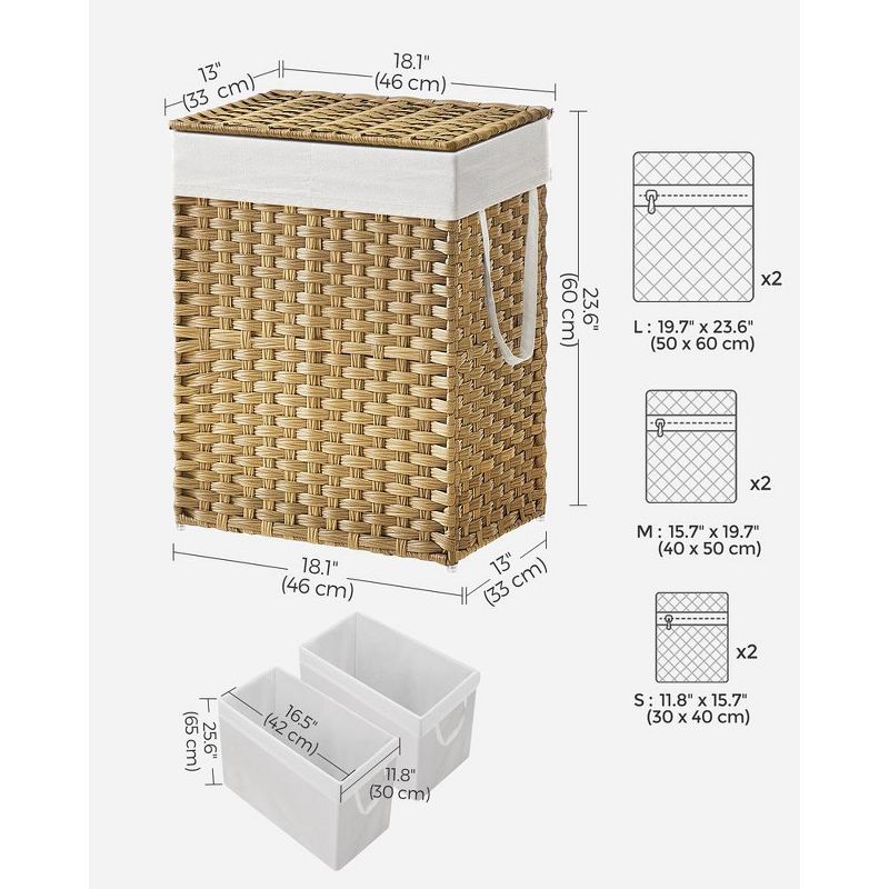 SONGMICS Laundry Hamper with Lid Clothes Hamper with 2 Removable Liner Bags & 6 Mesh Bags, 5 of 8