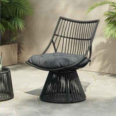 Boho Wicker Barrel Chair with Cushion,High Back Rattan Lounge Chair for Indoor Outdoor Use on Papasan Base–Maison Boucle