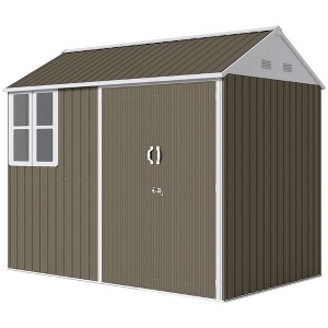 8' x 5.5' Metal Garden Storage Shed, Extra Large Outdoor Tool Storage House w/Lockable Doors, Window, Air Vents - 1 of 4