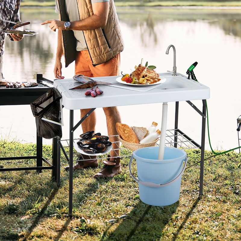 Costway Folding Fish Cleaning Table Portable Camping Table with  Faucet Hose Grid Rack, 2 of 11