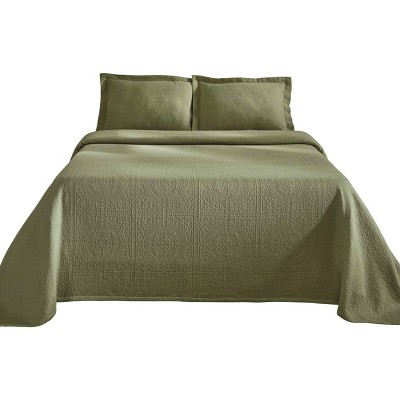 Medallion Jacquard Matelasse Cotton Bedspread Set, King, Sage - Blue ...