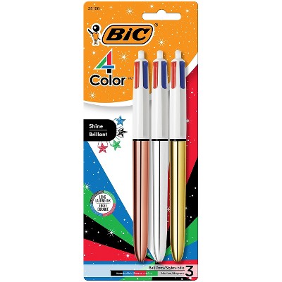 BIC 4-Color Shine Retractable Ballpoint Pen Medium Point 1.0mm Assorted Colors 3/Pack (MMMTP31-AST)