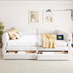 Whisen Queen Upholstered Platform Bed with Lambswool & USB Charging - 2 Storage Drawers, No Box Spring Needed - 1 of 4
