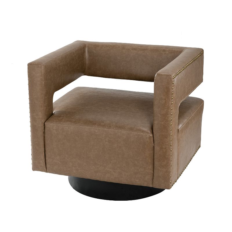 Francesca Comfy Swivel Barrel Chair for Bedroom with Nailhead Trim | ARTFUL LIVING DESIGN, 1 of 10