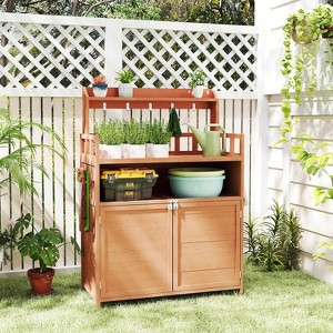 Zevemomo Outdoor Potting Bench Table,Solid Fir Wood Horticultural Planting Workstation with Large Storage Cabinet and Top Shelf for Patio,Backyard - 1 of 4