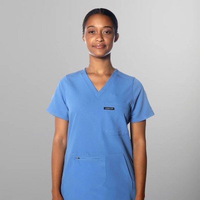 Members Only Women's Scrub Top With Double Chest And Pouch Pocket