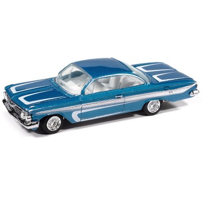 1961 Chevrolet Impala SS 409 Blue Metallic with White Stripes and Interior 1/64 Diecast Model Cars by Johnny Lightning