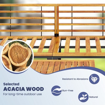 Acacia Wood and Metal 5-Piece Patio Set with Navy Cushions