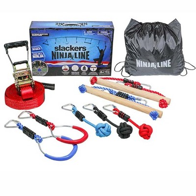 HearthSong Original 36'L 7-Piece Ninjaline Backyard Hanging Obstacle Course Kit for Kids