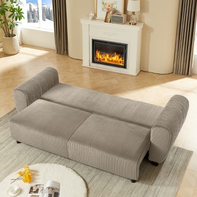 Corduroy 3-Seater Sleeper Sofa - 2-in-1 Convertible Couch with Storage & Cushions for Living Room, Apartment or Office