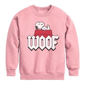 Boys' - Peanuts - Woof Snoopy Graphic Long Sleeve Fleece Sweatshirt - 1 of 4