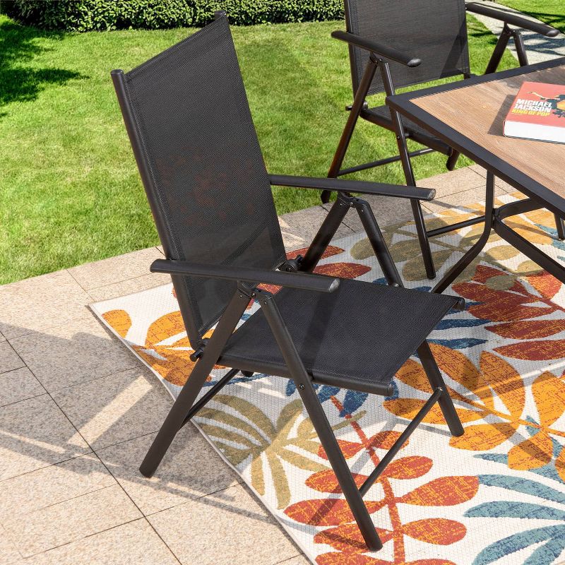 5pc Patio Set with Square Faux Wood Top Table &#38; Reclining Sling Chairs with Armrests - Captiva Designs, 4 of 14