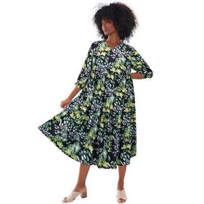 ellos Plus Size V-Neck Tiered Midi Dress
