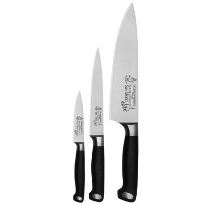 Messermeister San Moritz Elite Professional 3 Piece German 8 Inch Chef,  6 Inch Utility, and 3.5 Inch Parer Multi Purpose Kitchen Knife Set