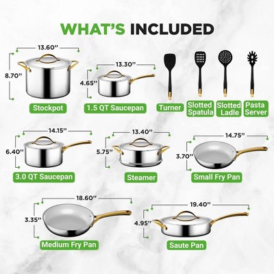 16-Piece Silver and Gold Non-Stick Aluminum Cookware Set