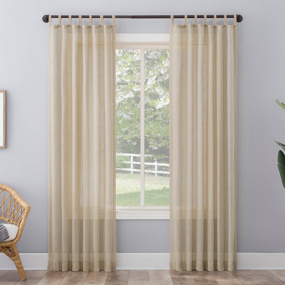 Photos - Curtains & Drapes 63"x50" Ceri Linen Textured Jute Tabs Semi-Sheer Curtain Panel Off White 