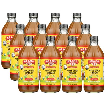 Bragg Organic Raw Unfiltered Citrus Ginger Apple Cider Vinegar - Case of 12/16 oz
