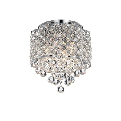 13" x 13" x 10" Crystal and Metal Orchid Jannings Ceiling Light with Drum Shade Silver - Warehouse Of Tiffany