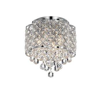 13" x 13" x 10" Crystal and Metal Orchid Jannings Ceiling Light with Drum Shade Silver - Warehouse Of Tiffany