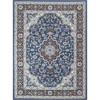 Well Woven Kings Court Gene Non-Slip Oriental Medallion Area Rug - Entryway, Kitchen & Laundry Room -Machine-Washable, Low Looped Pile
