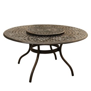 59" Contemporary Modern Mesh Lattice Aluminum Round Dining Table with Lazy Susan - Bronze - Oakland Living - 1 of 4