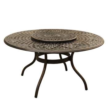 59" Contemporary Modern Mesh Lattice Aluminum Round Dining Table with Lazy Susan - Bronze - Oakland Living