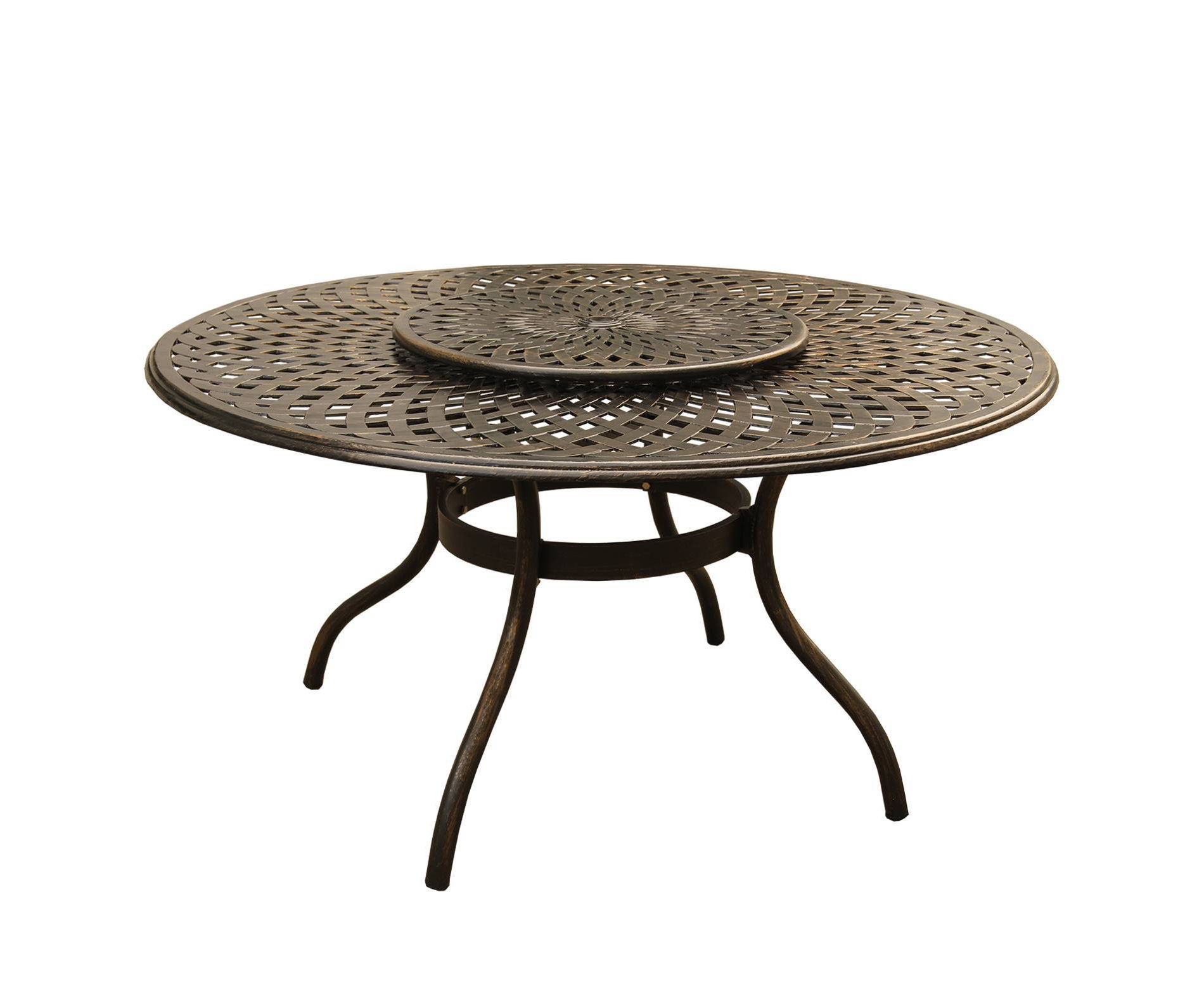 59" Contemporary Modern Mesh Lattice Aluminum Round Dining Table with Lazy Susan - Bronze - Oakland Living