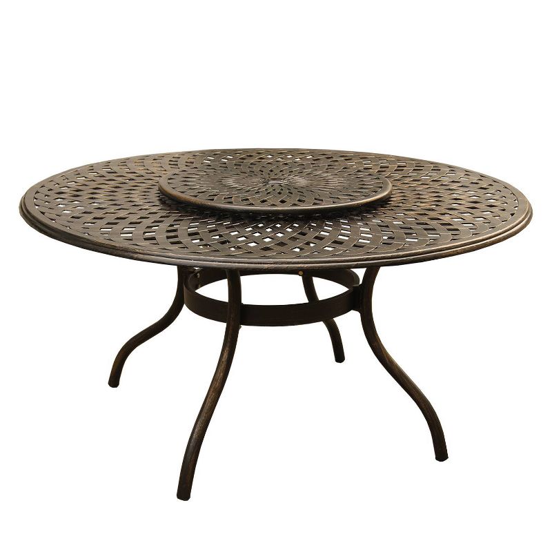 59&#34; Contemporary Modern Mesh Lattice Aluminum Round Dining Table with Lazy Susan - Bronze - Oakland Living, 1 of 8