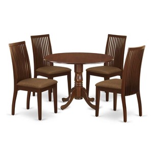 HomeStock 5-Piece Round Mahogany Finish Solid Wood Top Dining table with 4 Chairs with Drop Leaf - 1 of 4