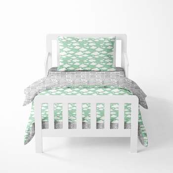 Bacati - Clouds in the City Mint/Gray 4 pc Toddler Bedding Set