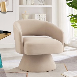 Ridstar Beige 360 Degree Comfy Swivel Barrel Chair, Upholstered Velvet Round Accent Chairs with Open Backrest - 1 of 4