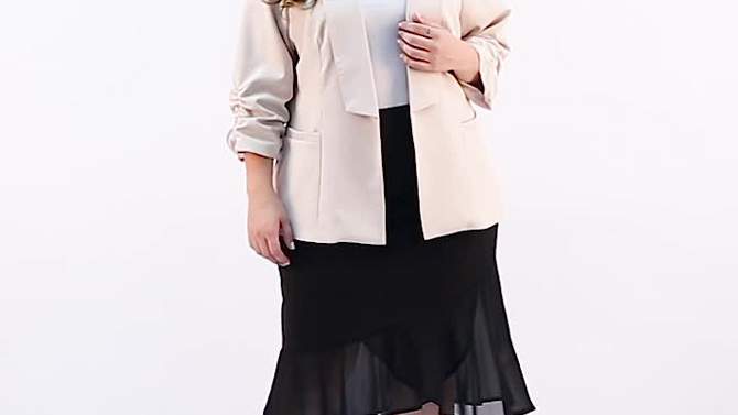Agnes Orinda Women's Plus Size Fashion Formal with 3/4 Pleated Sleeves and Shawl Collar Blazers, 2 of 7, play video