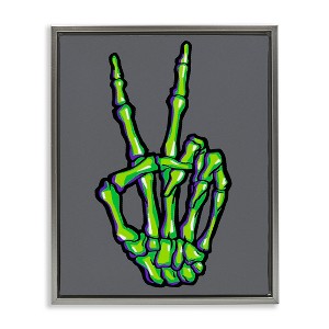 Stupell Industries Green Skeleton Peace Hand Floating Frame Canvas Art - 1 of 4