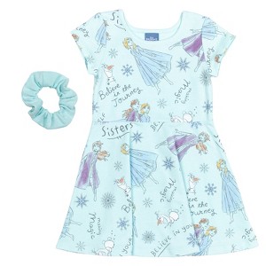 Disney Princess Frozen Minnie Mouse Moana Mulan The Little Mermaid Cinderella Skater Dress  Scrunchie Toddler to Big Kid - 1 of 4