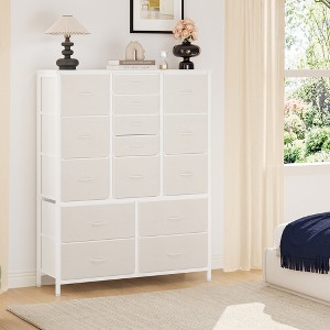 15 Drawers Dresser, Large Chests of Drawers, Fabric Storage Dresser Organizer Unit, for Closet, Hallway, Living Room, White - 1 of 4