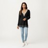 Anna-Kaci Women's Long Sleeve V-Neck Top with Contrast Crochet Trim and Relaxed Hem - 3 of 4