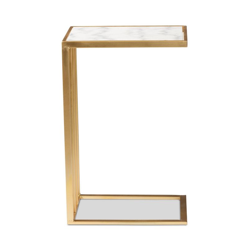 Parkin Metal C Shaped End Table with Marble Tabletop Gold - Baxton Studio, 3 of 11