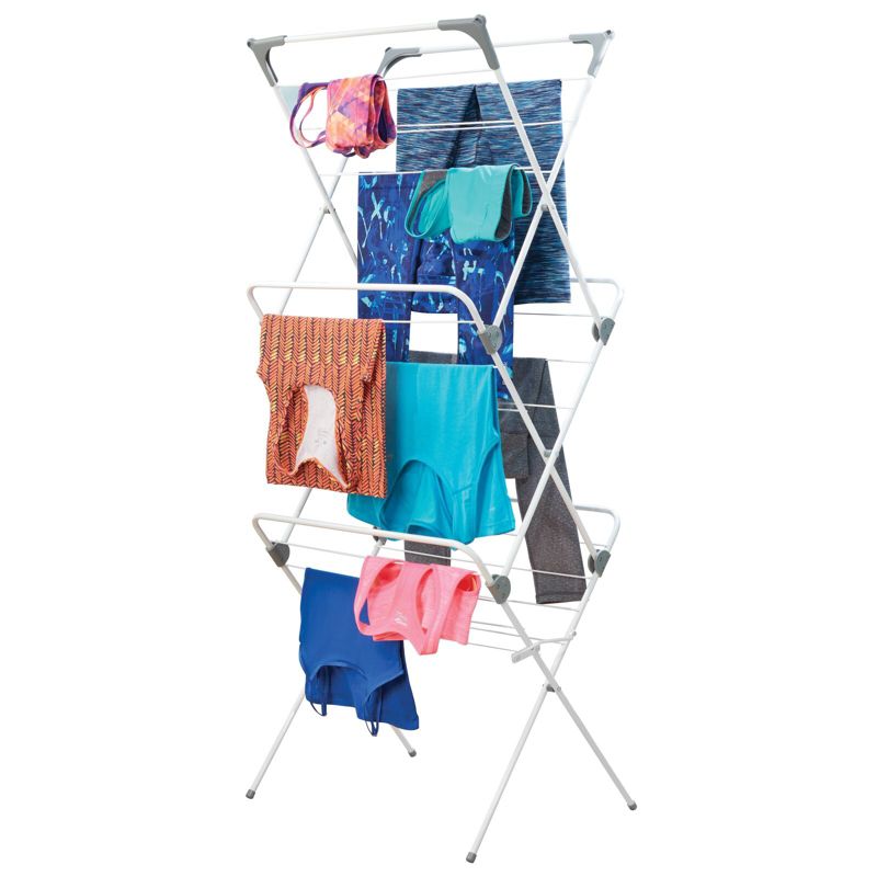 mDesign Tall Metal Foldable Laundry Clothes Drying Rack Stand, 3 of 10