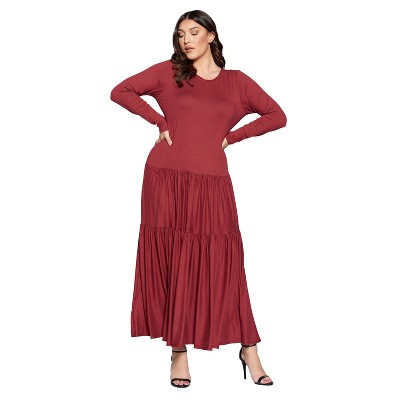 L I V D Women's Tiered Maxi Dress with Long Sleeves