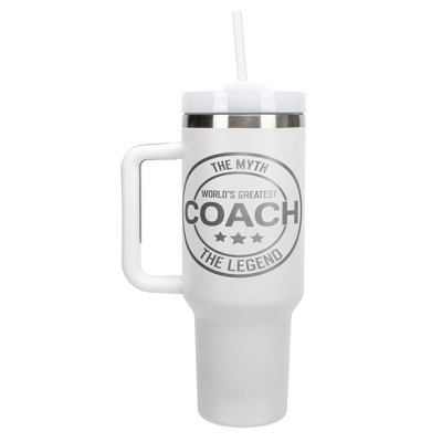 Elanze Designs World's Greatest Coach Myth Legend 40 oz. Stainless Steel, Large Water Bottle Coffee Mug, Spill & Leak Resistant, Thermal Travel