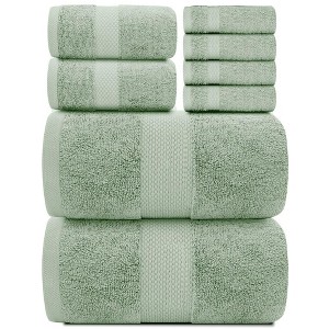 White Classic Luxury 100% Cotton 8 Piece Towel Set - 4x Washcloths, 2x Hand, and 2x Bath Towels - 1 of 4