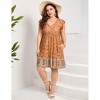 Plus Size V-Neck Flutter Sleeve Boho Print High Waist Dress with Pocket - 2 of 4