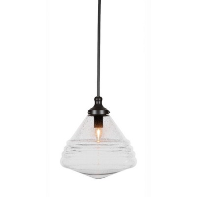 Toltec Lighting Juno 1 - Light Pendant in  Matte Black with 14" Clear Bubble Shade