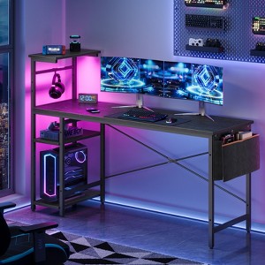 Bestier Reversible 63 inch Gaming Desk, LED Computer Desk with  Storage Bag & 4 Tier Shelves, Black - 1 of 4