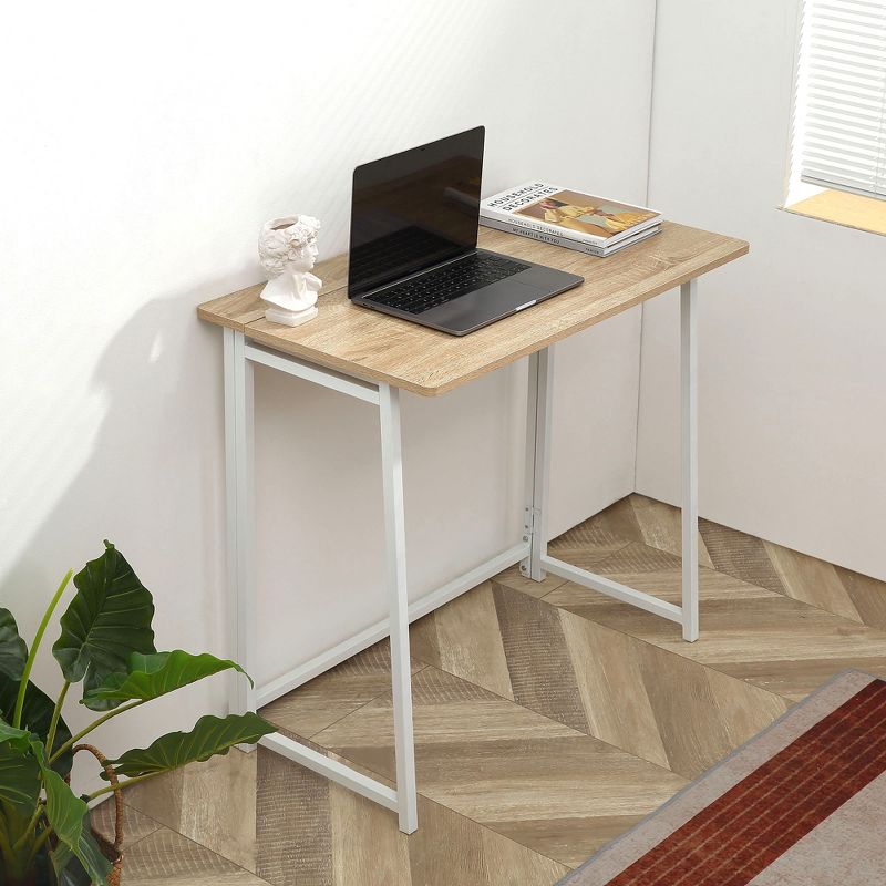 HOMCOM Writing Desk, 31.5" Folding Table for Small Space, Computer Desk with Metal Frame, Space-Saving Workstation for Home Office, 3 of 7