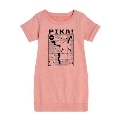 - Pokémon - Pika Pikachu Grid Graphic Short Sleeve Fleece Dress