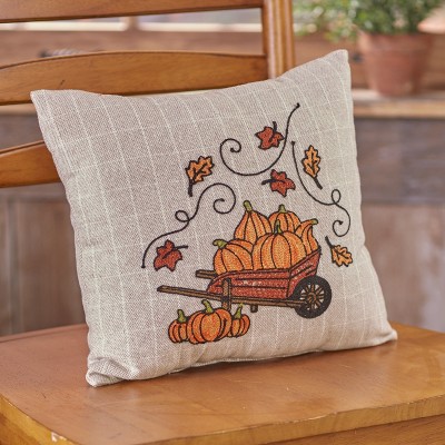 Lakeside Harvest Gathering Embroidered Wheelbarrow 14" Accent Pillow